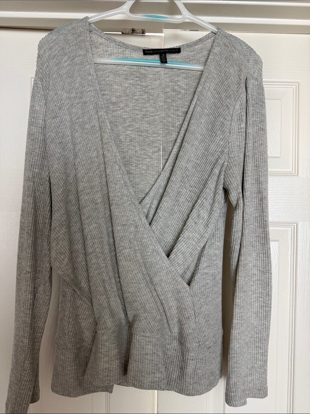 White House Black Market Light Gray Ribbed Knit Top